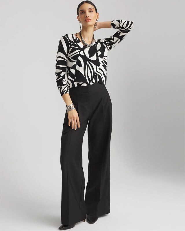 Abstract Print V-Neck Pullover Sweater - image 2